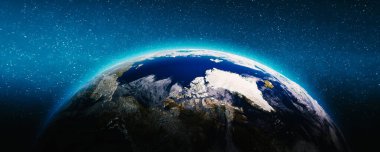 Dünya gezegeni, Kuzey Kutbu. Bu görüntünün elementleri NASA tarafından döşenmiştir. 3d oluşturma