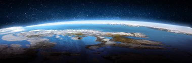 Kuzey Kutbu, Kanada, uzaydan manzara. Bu görüntünün elementleri NASA tarafından döşenmiştir. 3d oluşturma