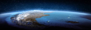 Patagonya, Arjantin, uzaydan manzara. Bu görüntünün elementleri NASA tarafından döşenmiştir. 3d oluşturma