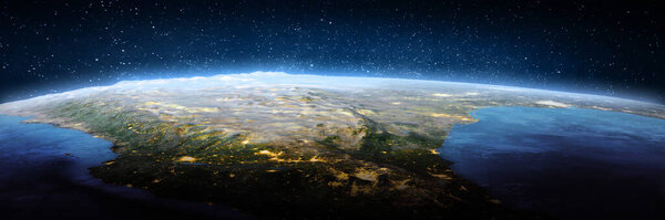 Mexico, landscape frome space. Elements of this image furnished by NASA. 3d rendering