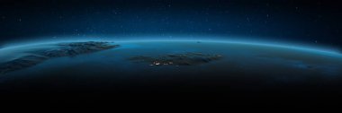 İzlanda, Grönland şehir ışıkları. Bu görüntünün elementleri NASA tarafından döşenmiştir. 3d oluşturma