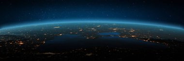 Karadeniz, Crymea şehir ışıkları. Bu görüntünün elementleri NASA tarafından döşenmiştir. 3d oluşturma