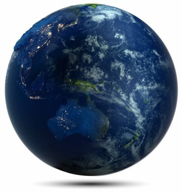 Planet Earth city lights white isolated. Elements of this image furnished by NASA. 3d rendering