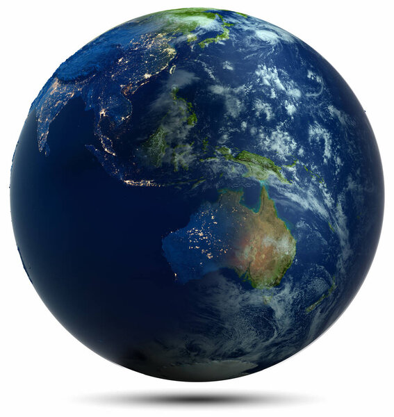 Планета Земля светит белым изолированным. Элементы этого изображения предоставлены НАСА. 3d-рендеринг