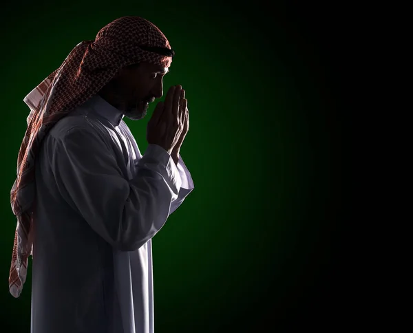 Ritual Oração Islâmica Arab Man Profile Holding Palms Front Face — Fotografia de Stock