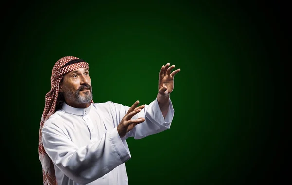 Arab Healer Performs Energy Work Using Hands Channeling Spiritual Forces — Stock Photo, Image