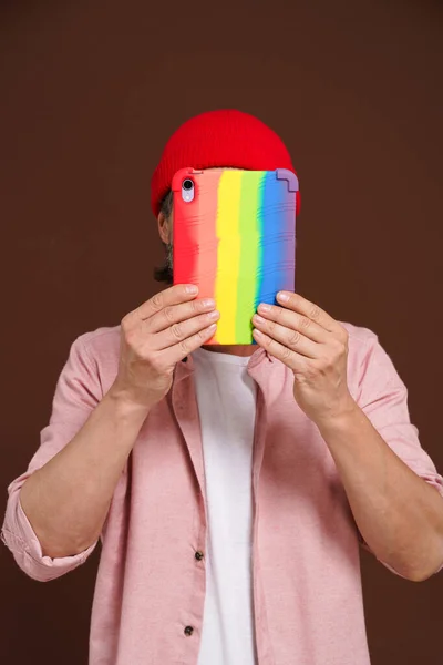 Pengguna Internet Gay Yang Menyamar Pria Itu Menyembunyikan Orientasi Seksualnya — Stok Foto