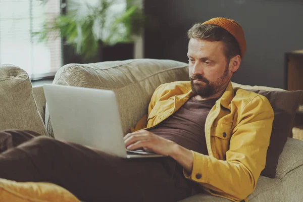 Weary Man Takes Well Deserved Break Office Chair Reclining Unwinding — Stock Photo, Image