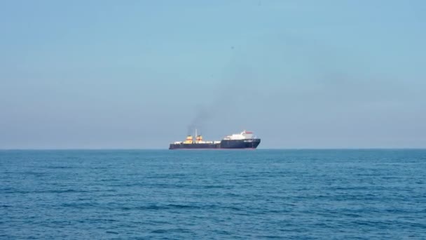 Cargo Ship Sea Horizon Line — Stock Video