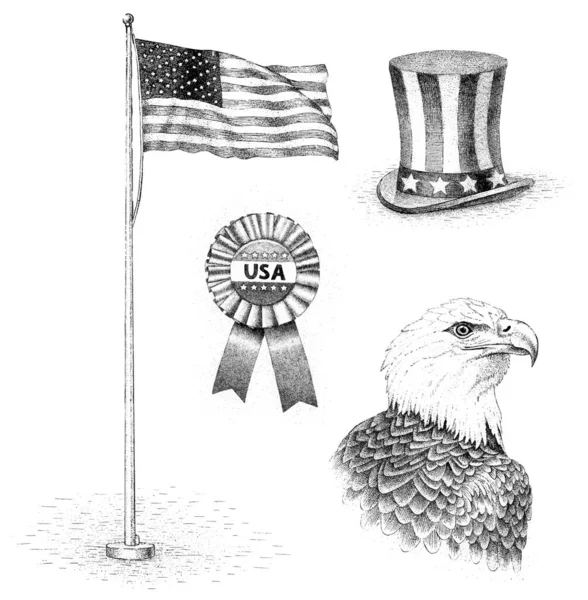 Stati Uniti America Simboli Disegnati Mano — Vettoriale Stock