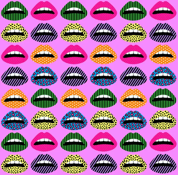 Lippen Naadloze Achtergrond Met Verschillende Gekleurde Lippen Een Roze Achtergrond — Stockvector