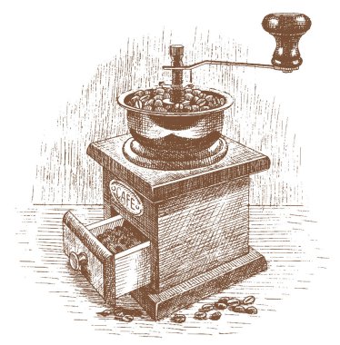 Kahve öğütücüsü, antika, ahşap el yapımı.