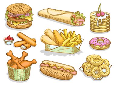 Fast food elle çizilmiş.