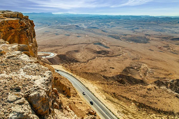 Izrael Nowa Autostrada Wokół Krateru Krater Ramon Machtesh Ramon Krater — Zdjęcie stockowe