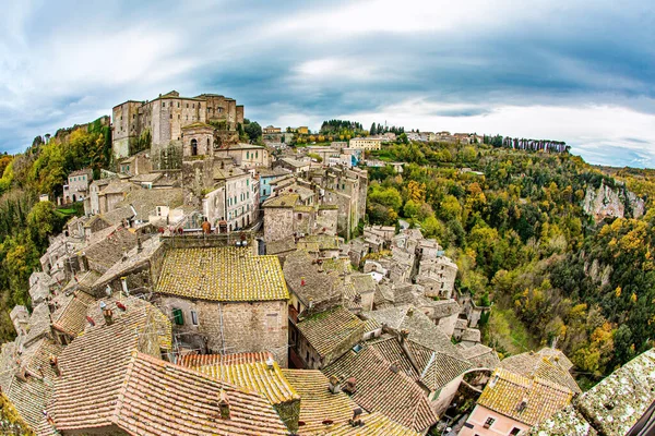 Tufsteenstad Sorano Etruskische Steden Van Toscane Steden Die Het Tweede — Stockfoto