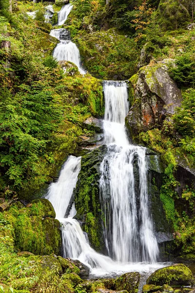 级联瀑布特里波格 德国美丽的瀑布 风景如画的黑森林 水的世界之旅 绿苔丛生的巨石 — 图库照片