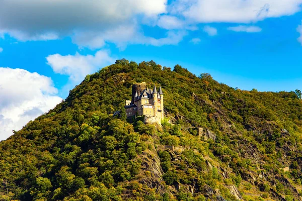 Romantische Schlösser Rheinufer Prächtige Mittelalterliche Burgen Den Hohen Ufern Von — Stockfoto