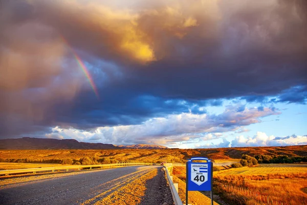 Argentinean Prairie Famous Dirt Road Ruta Gigantic Scenic Thundercloud Permeated — Photo