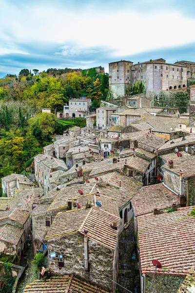 Petite Ville Triangle Étrusque Partie Ancienne Des Collines Toscanes Villes — Photo