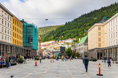 BERGEN, NORWAY - JULY 14, 2022: Bergen is the second largest city in Norway. The city center is crowded and picturesque