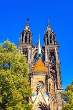 Meissen Cathedral beautiful gothic architecture. Albrechtsburg Castle. Magnificent medieval castle in Meissen, on the banks of the Elbe river. Autumn trip to Germany. 