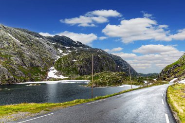 Islak asfalt yağmurdan parlar. Gri kayalar gölün etrafını sarar. Ağır bulutlar gökyüzünü kaplıyor. Norveç 'te soğuk bir yaz. 520 nolu yolda karavanla seyahat ediyorum. Yol kenarı yüksek direklerle işaretlenmiş.. 