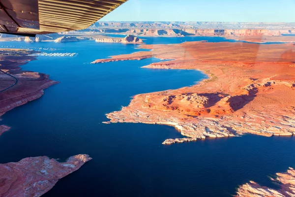 Landscape Wing Airplane Lake Powell Reservoir Colorado River Located Blue — Stock Photo, Image