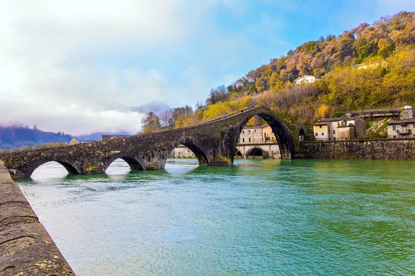 Italia Provincia Toscana Puente María Magdalena Borgo Mozzano Impresionante Puente — Foto de Stock