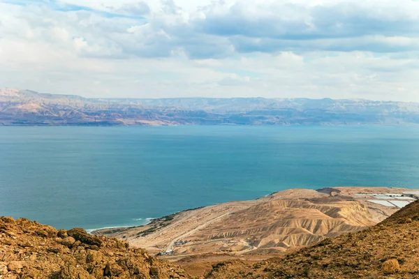 Meest Zoute Zee Aarde Dode Zee Israël Winterbewolkte Dag Judese — Stockfoto