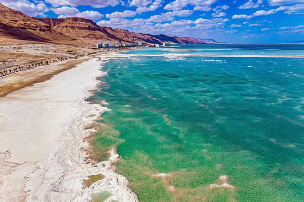 Magnificent Dead Sea Drone Footage Bright March Day Water Reflects — Stock Photo, Image