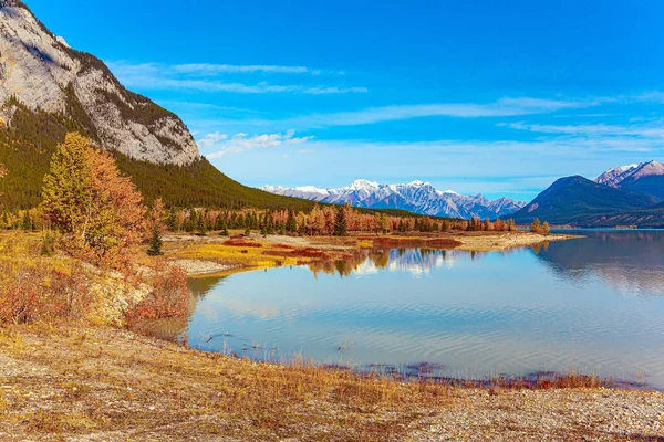 Kanadai Sziklás Hegység Gyönyörű Kék Színe Gleccser Abraham Lake Hegycsúcsokat — Stock Fotó