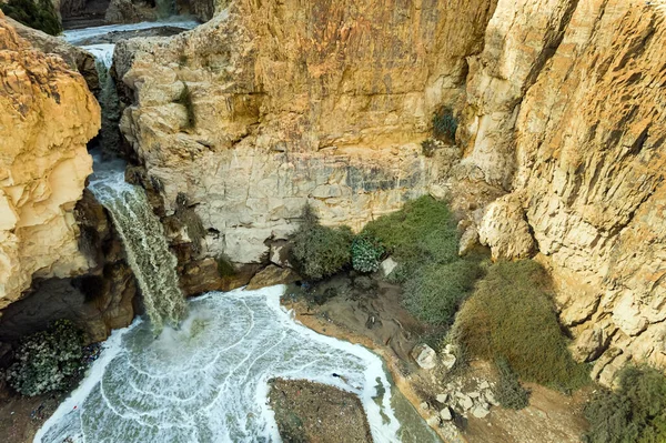 Powerful Waterfall Judean Desert Dead Sea Heavy Winter Rains Shooting — Stock Photo, Image