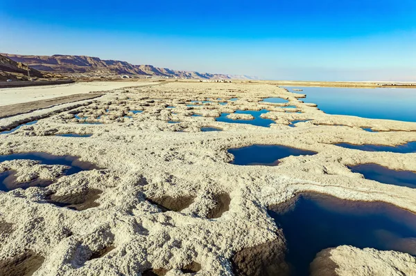 Dead Sea Israel Picture Taken Drone Aerial View Drainless Salt — Fotografia de Stock