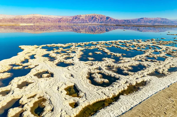 Verdunstendes Salz Bildet Bizarre Muster Auf Dem Wasser Totes Meer — Stockfoto