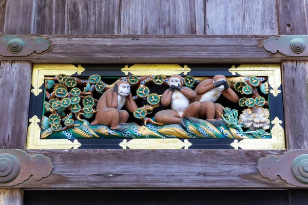 Immagine Delle Tre Scimmie Del Tempio Che Rappresenta Concetto Negazione — Foto Stock
