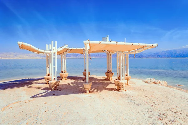 Pittoreska Runda Galleri Stranden Den Avrinningslösa Saltsjön Döda Havet Mellanöstern — Stockfoto