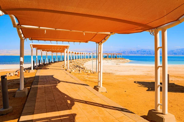 Larga Galería Cubierta Playa Resort Israel Mar Muerto Lago Muy —  Fotos de Stock