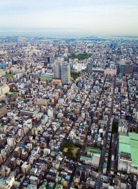 Kulenin gözlem güvertesinin manzarası. Sis güzel Tokyo 'yu kapattı. Tokyo 