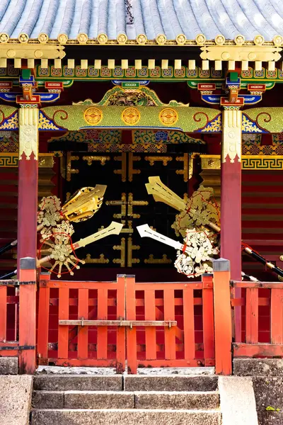 stock image Picturesque door to the temple. The temple and shrine of Nikko Tosho-gu is dedicated to the shogun Tokugawa Ieyasu. Japan. Sunset