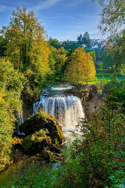 stock image Various cascading waterfalls. Warm summer sunset. Travel to Croatia. The small friendly town of Slunj - Rastoke. Slunjcica River. Charming old Europe. 