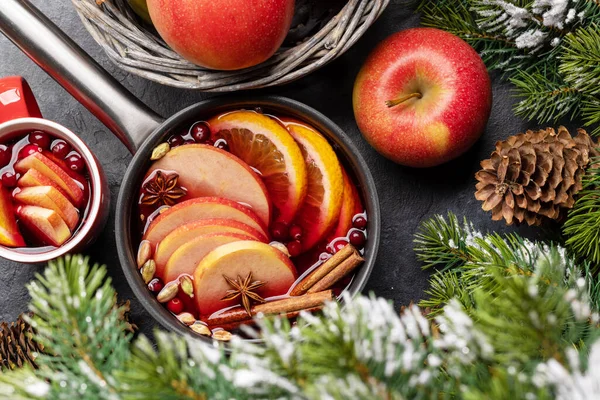 Hot Mulled Wine Fruits Spices Flat Lay — Stock Photo, Image