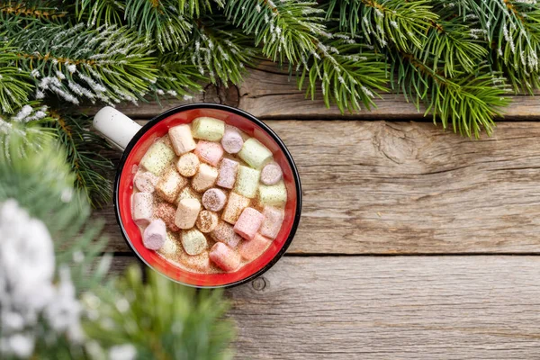 Tasse Mit Eibisch Und Tanne Mit Schnee Weihnachtsurlaub Mit Kopierraum — Stockfoto