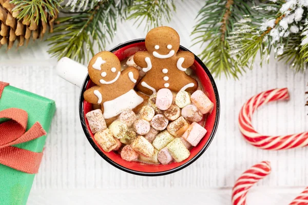 Perník Sušenky Šálku Marshmallow Vánoční Prázdniny — Stock fotografie