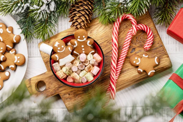 Pepparkakor Man Kakor Kopp Med Marshmallow Julsemester — Stockfoto