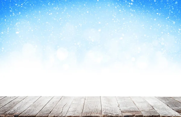 Sfondo Tavola Natale Con Sfondo Inverno Bokeh Visualizzare Prodotto — Foto Stock