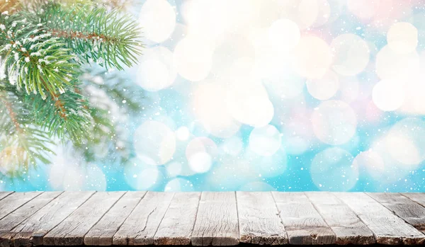 Різдвяний Стіл Зимовим Фоном Боке Показу Вашого Продукту — стокове фото