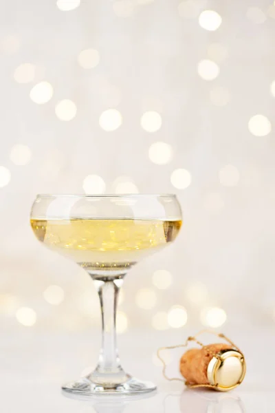 Champagne Glass Front Christmas Lights Bokeh — Stock Photo, Image
