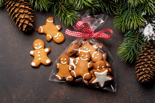 Biscuits Pain Épice Dans Paquet Cadeau Carte Vacances Noël — Photo