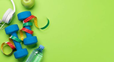 Fitness ve sağlıklı diyet konsepti. Kopyalama alanı olan düz