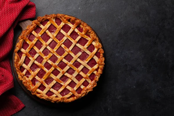 Sweet Raspberry Strawberry Jam Cake Top View Flat Lay Copy — Stock Photo, Image